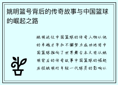姚明篮号背后的传奇故事与中国篮球的崛起之路